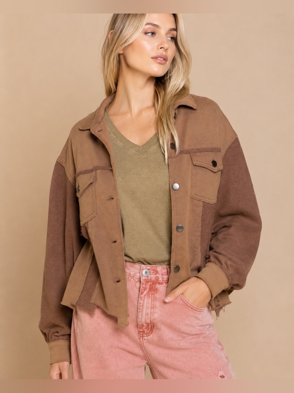 POL Women's Brown French Terry Jacket oversized